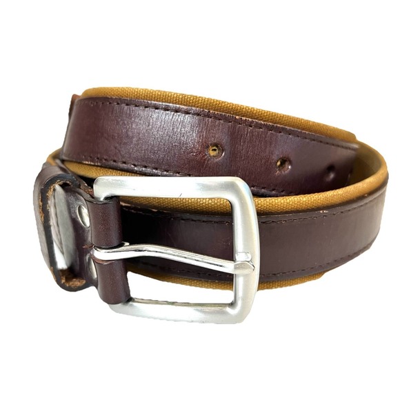 Banana Republic Leather Canvas Belt Men's 40 / 102 cm Brown Beige Vintage Preppy - Picture 1 of 6